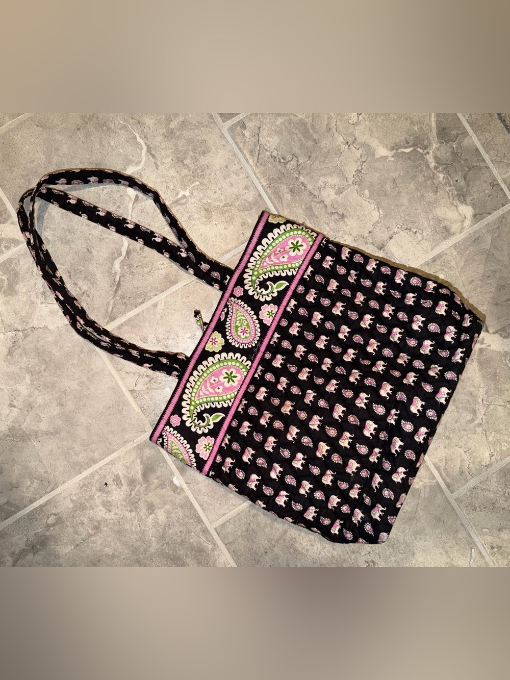 Vintage Vera Bradley Quilted Paisley Printed Tote Bag - Black & Pink